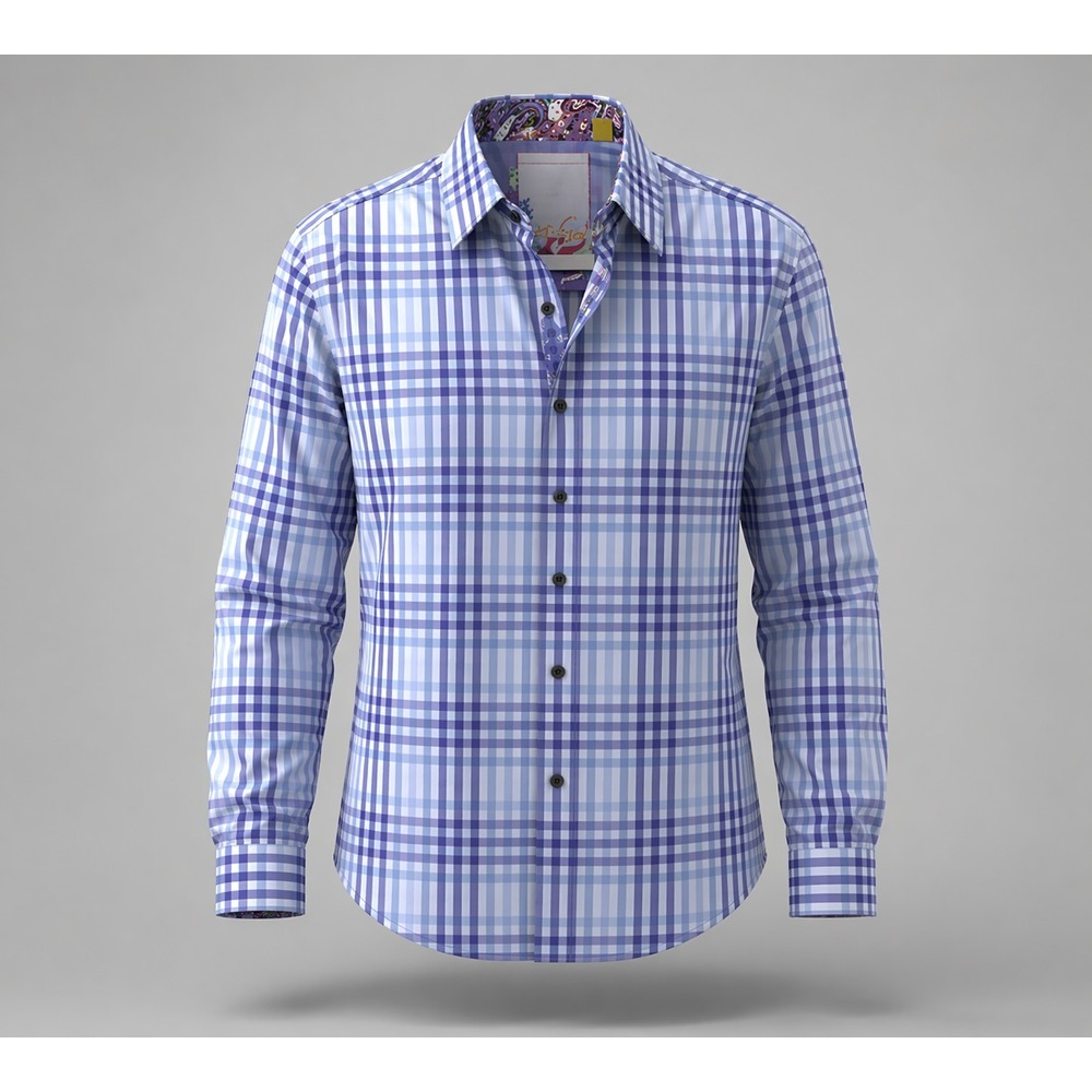 ROBERT GRAHAM Shirt‎ Mens Small Blue Plaid Flip Cuff Long Sleeve Button Up